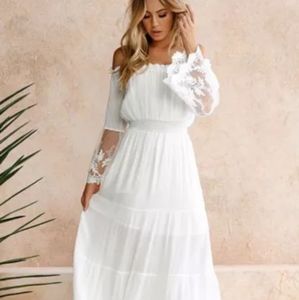 Beautiful off the shoulder white dress with lace